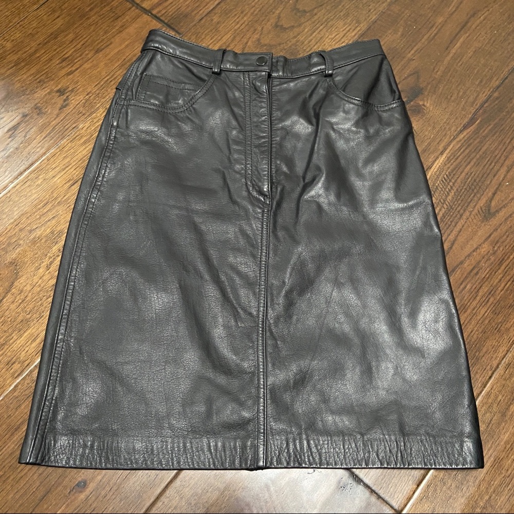 ROBINSON’S Black 100% Genuine Leather Midi Skirt